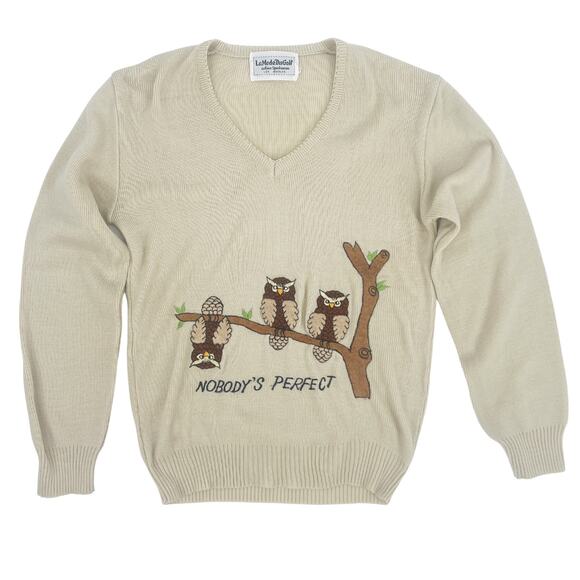 1970s Vintage Nobody's Perfect Owl Sweater Small - Picture 5 of 5